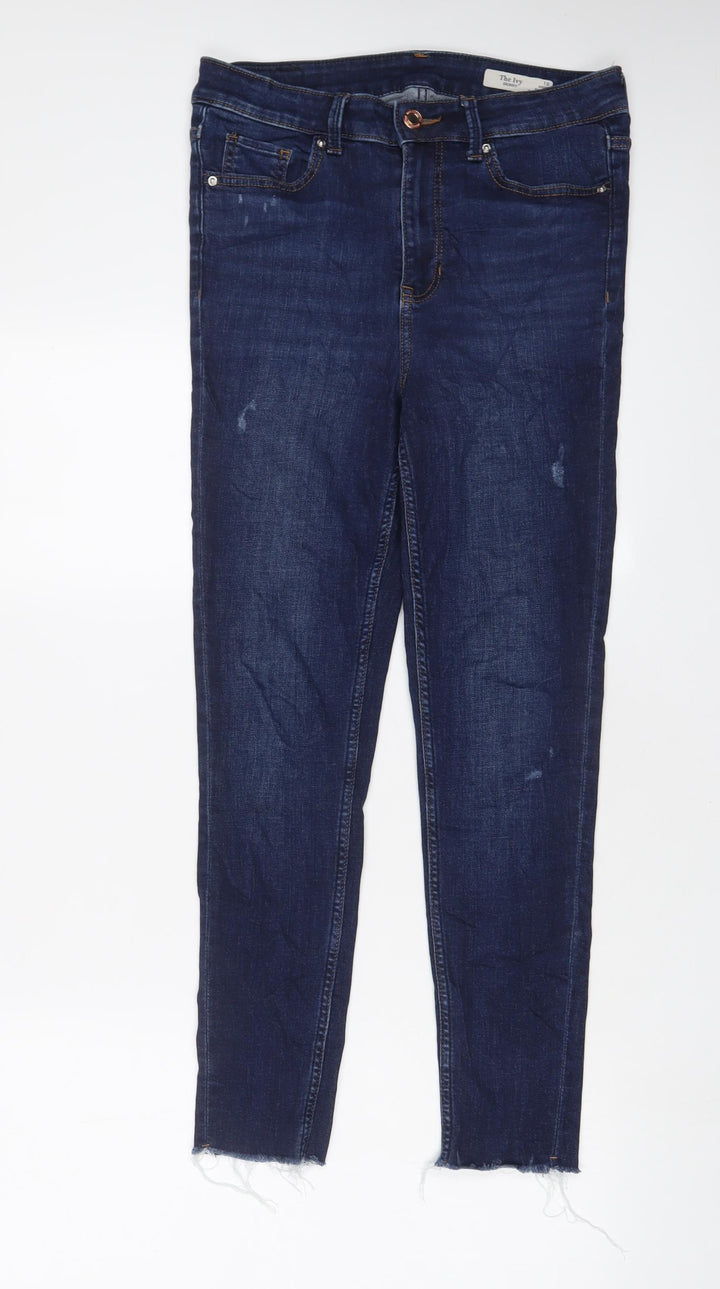Marks and Spencer Womens Blue Cotton Skinny Jeans Size 10 L27 in Regular Zip