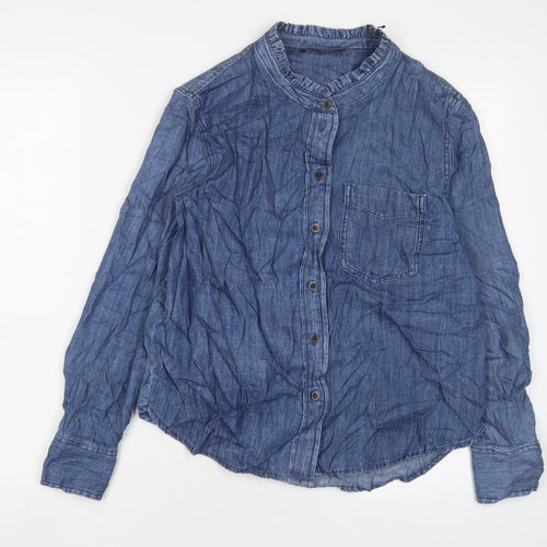 Marks and Spencer Womens Blue Cotton Basic Button-Up Size 10 Crew Neck
