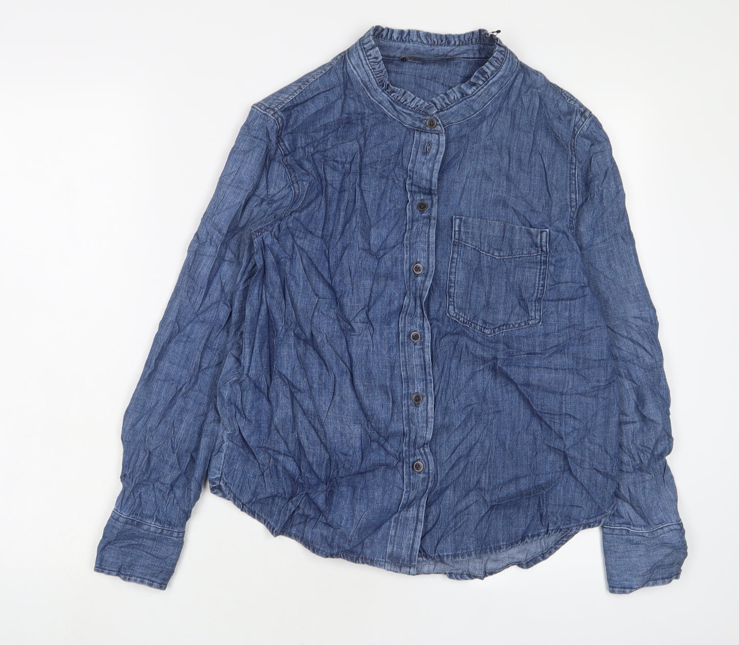 Marks and Spencer Womens Blue Cotton Basic Button-Up Size 10 Crew Neck