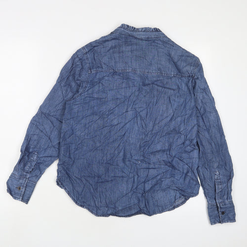 Marks and Spencer Womens Blue Cotton Basic Button-Up Size 10 Crew Neck