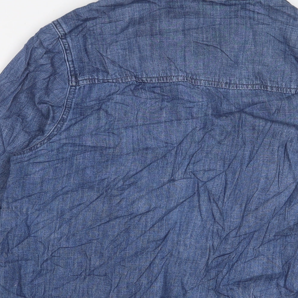 Marks and Spencer Womens Blue Cotton Basic Button-Up Size 10 Crew Neck