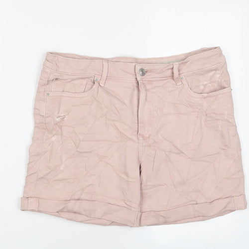 Marks and Spencer Womens Pink Cotton Boyfriend Shorts Size 12 L6 in Regular Zip