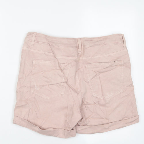 Marks and Spencer Womens Pink Cotton Boyfriend Shorts Size 12 L6 in Regular Zip