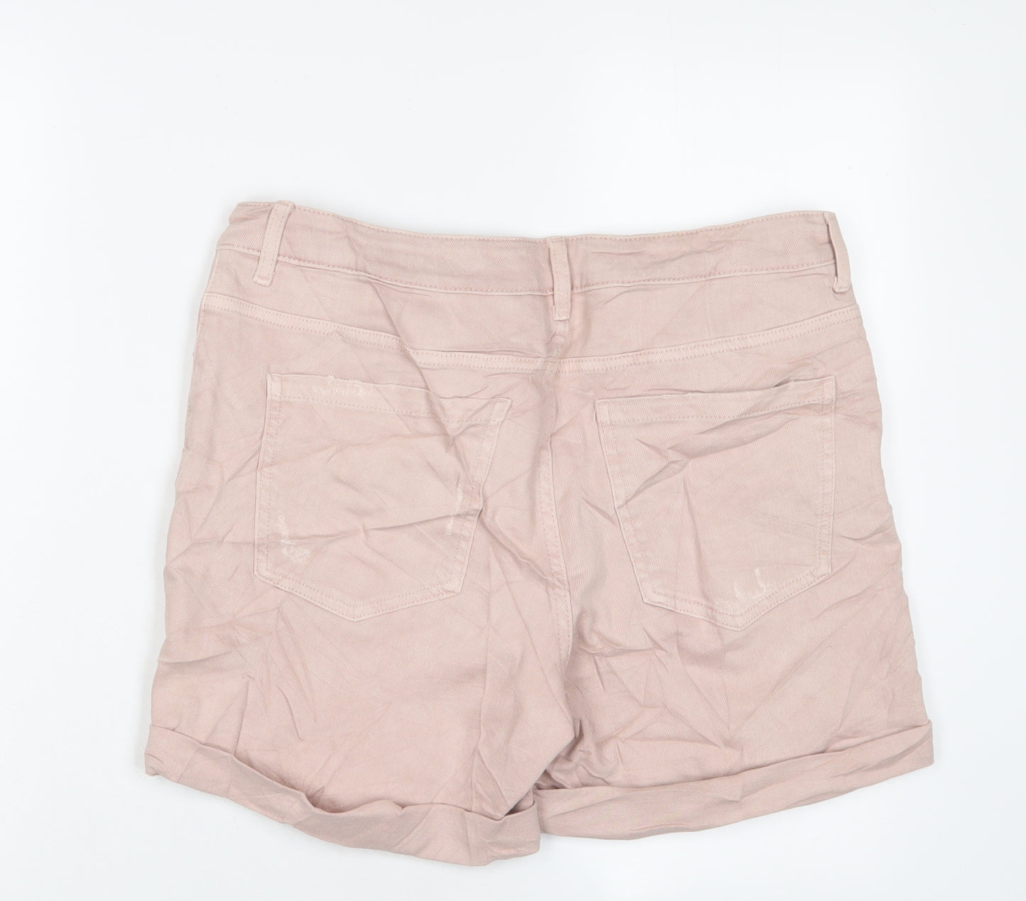 Marks and Spencer Womens Pink Cotton Boyfriend Shorts Size 12 L6 in Regular Zip