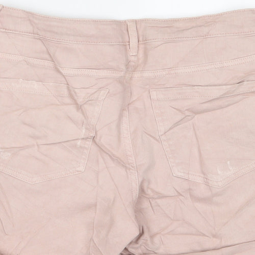 Marks and Spencer Womens Pink Cotton Boyfriend Shorts Size 12 L6 in Regular Zip