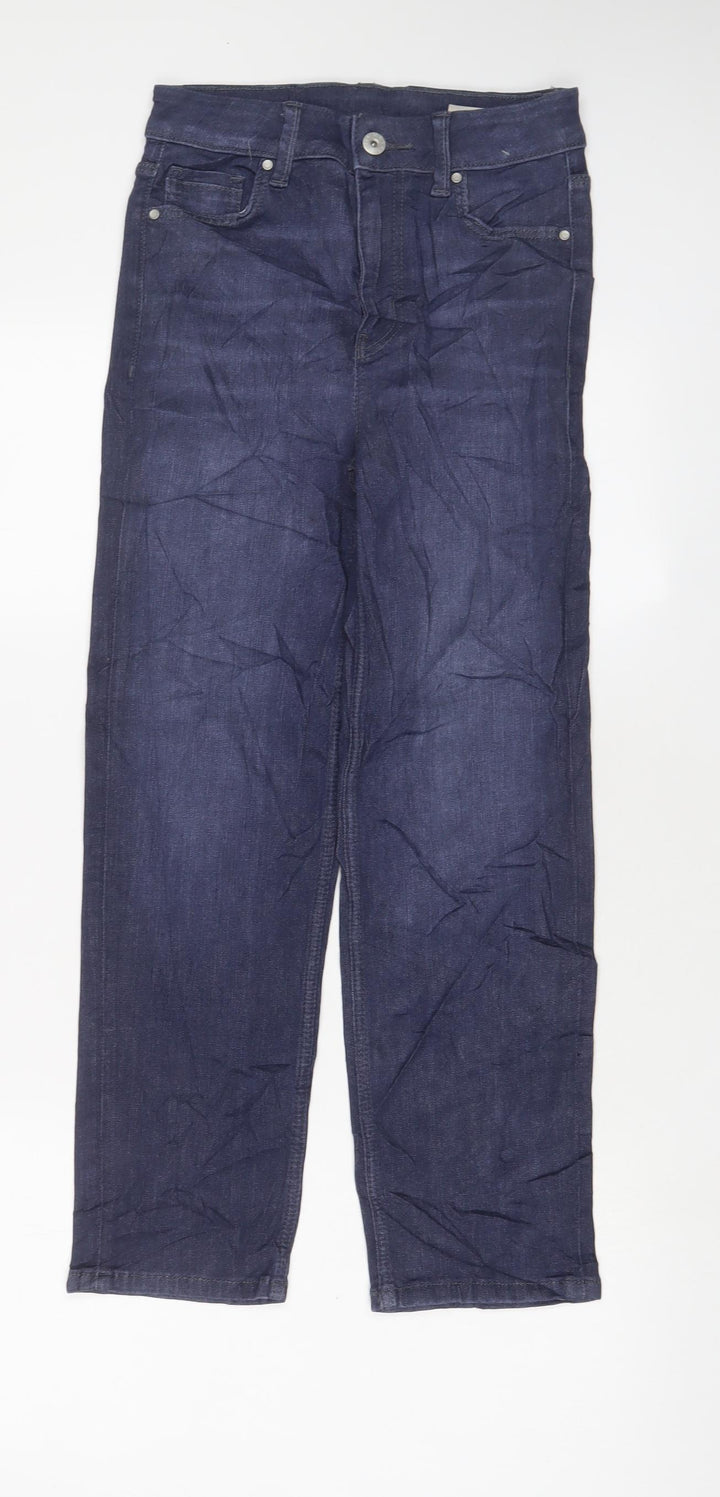 Marks and Spencer Womens Blue Cotton Straight Jeans Size 6 L25 in Regular Zip