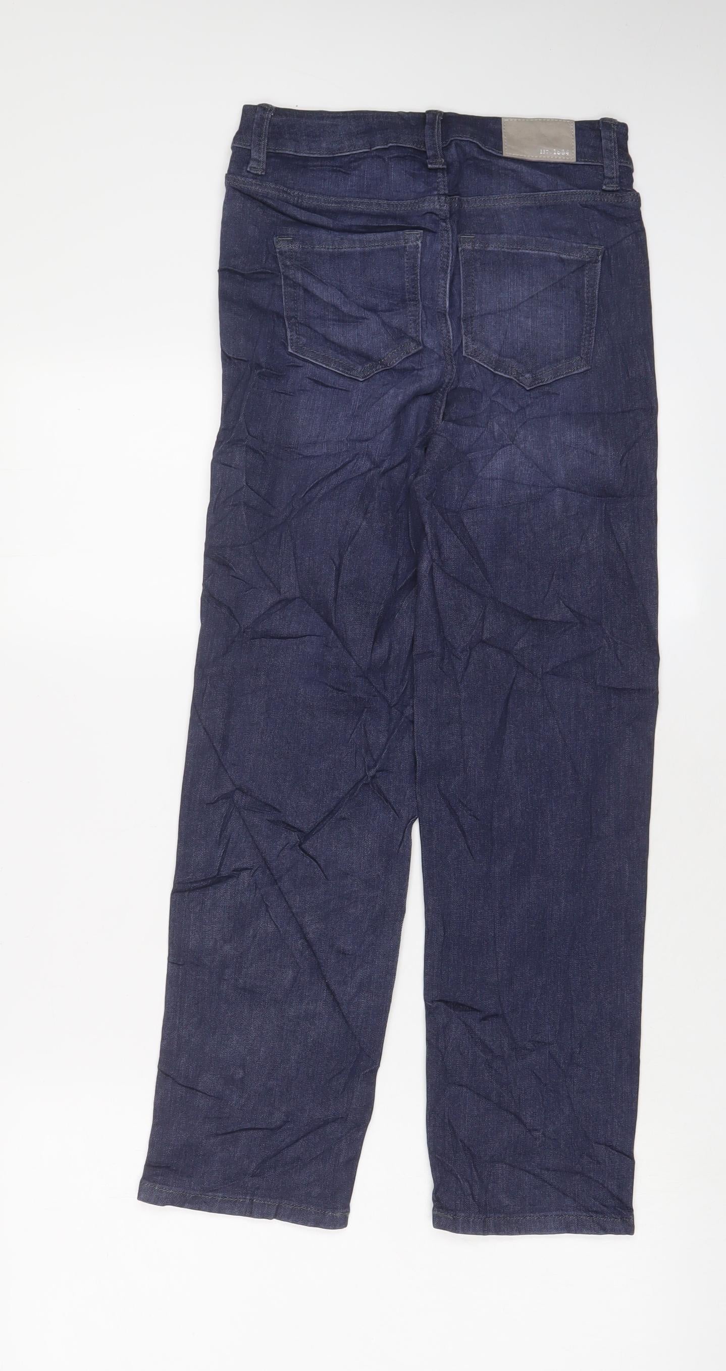 Marks and Spencer Womens Blue Cotton Straight Jeans Size 6 L25 in Regular Zip