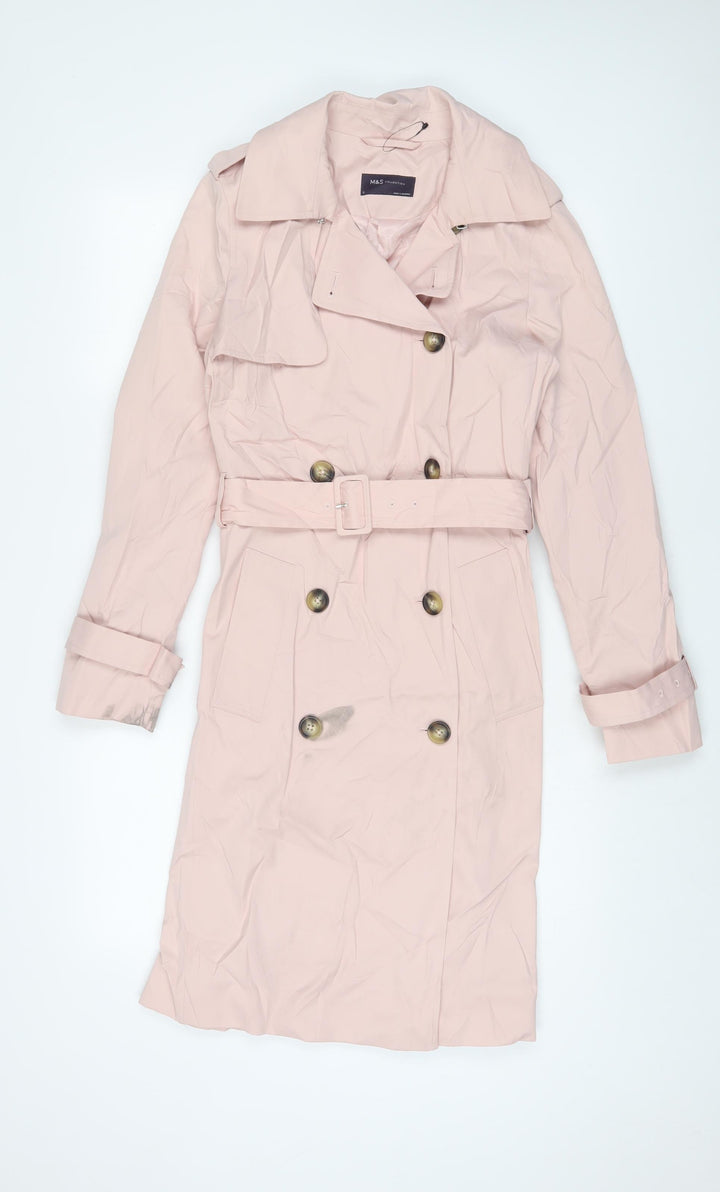 Marks and Spencer Womens Pink Overcoat Coat Size 6 Button - Belted