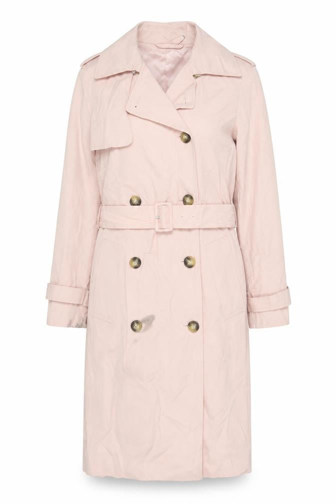 Front view of Marks & Spencer women’s pink overcoat coat, size UK 6, button - belted