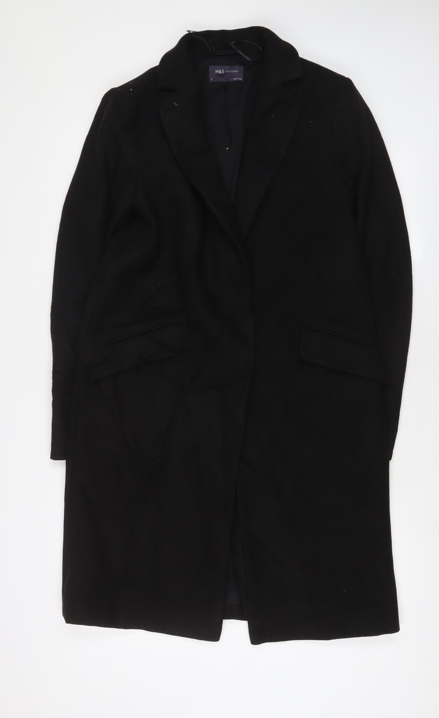 Marks and Spencer Womens Black Overcoat Coat Size 8 Snap