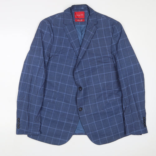 jimmy bee Mens Blue Plaid Wool Jacket Suit Jacket Size 40 Regular
