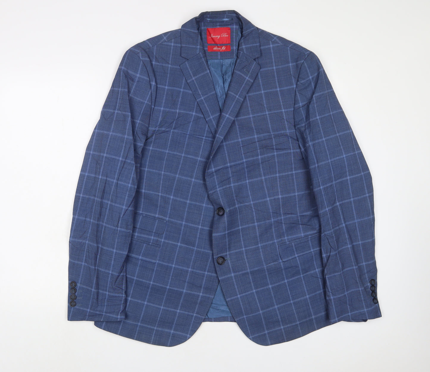 jimmy bee Mens Blue Plaid Wool Jacket Suit Jacket Size 40 Regular