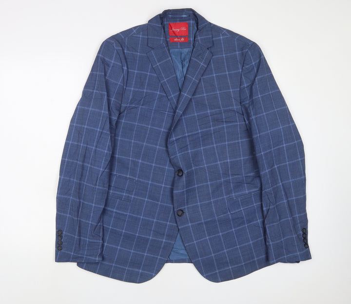 jimmy bee Mens Blue Plaid Wool Jacket Suit Jacket Size 40 Regular