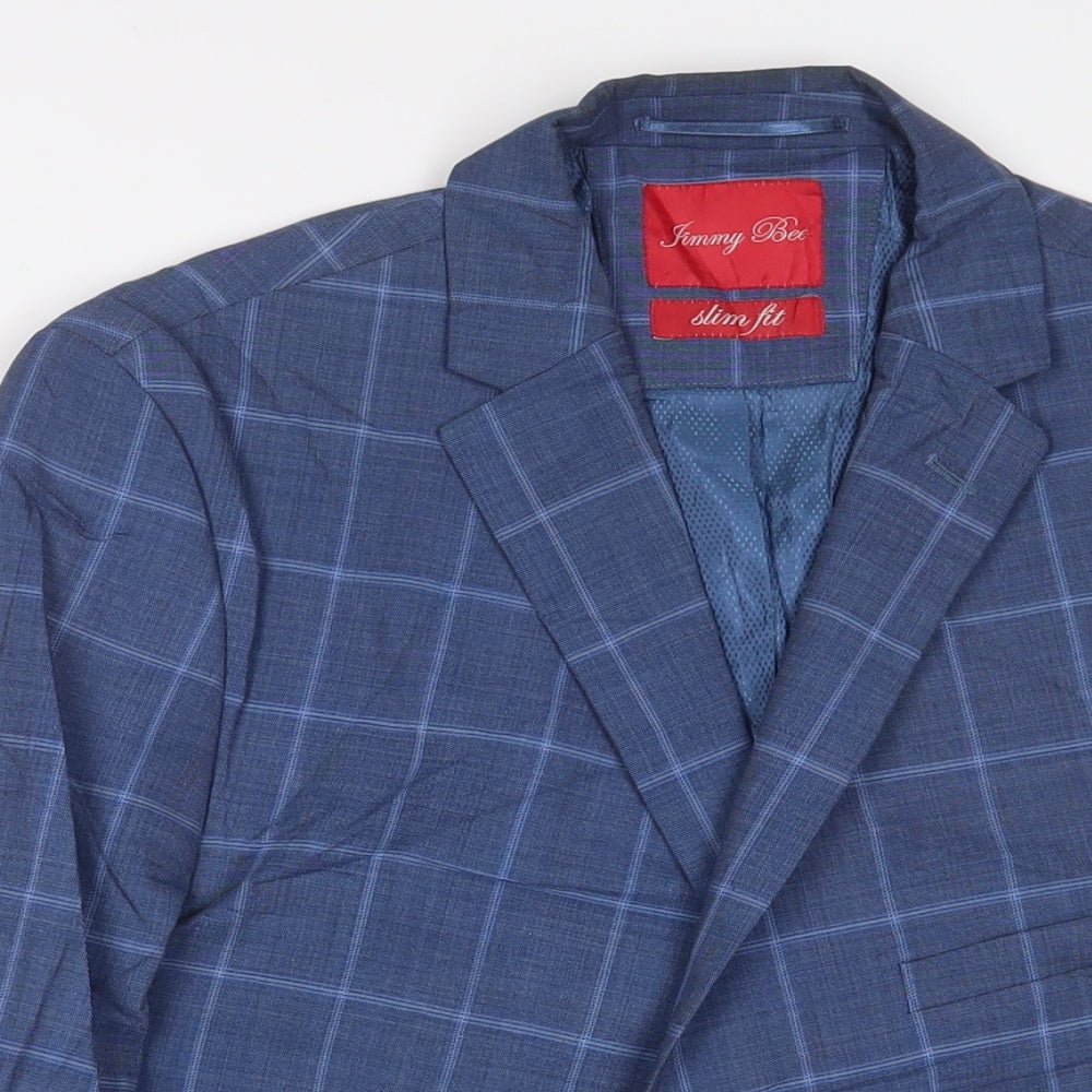 jimmy bee Mens Blue Plaid Wool Jacket Suit Jacket Size 40 Regular