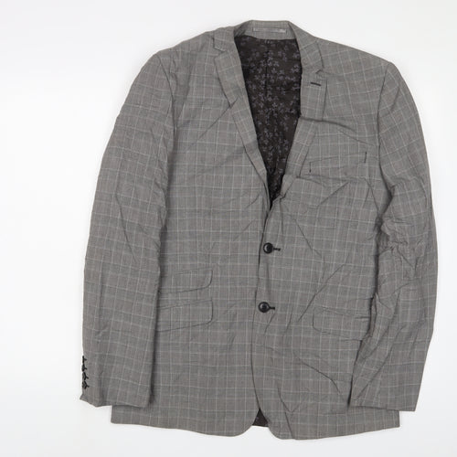 Limehaus Mens Grey Plaid Polyester Jacket Suit Jacket Size 40 Regular