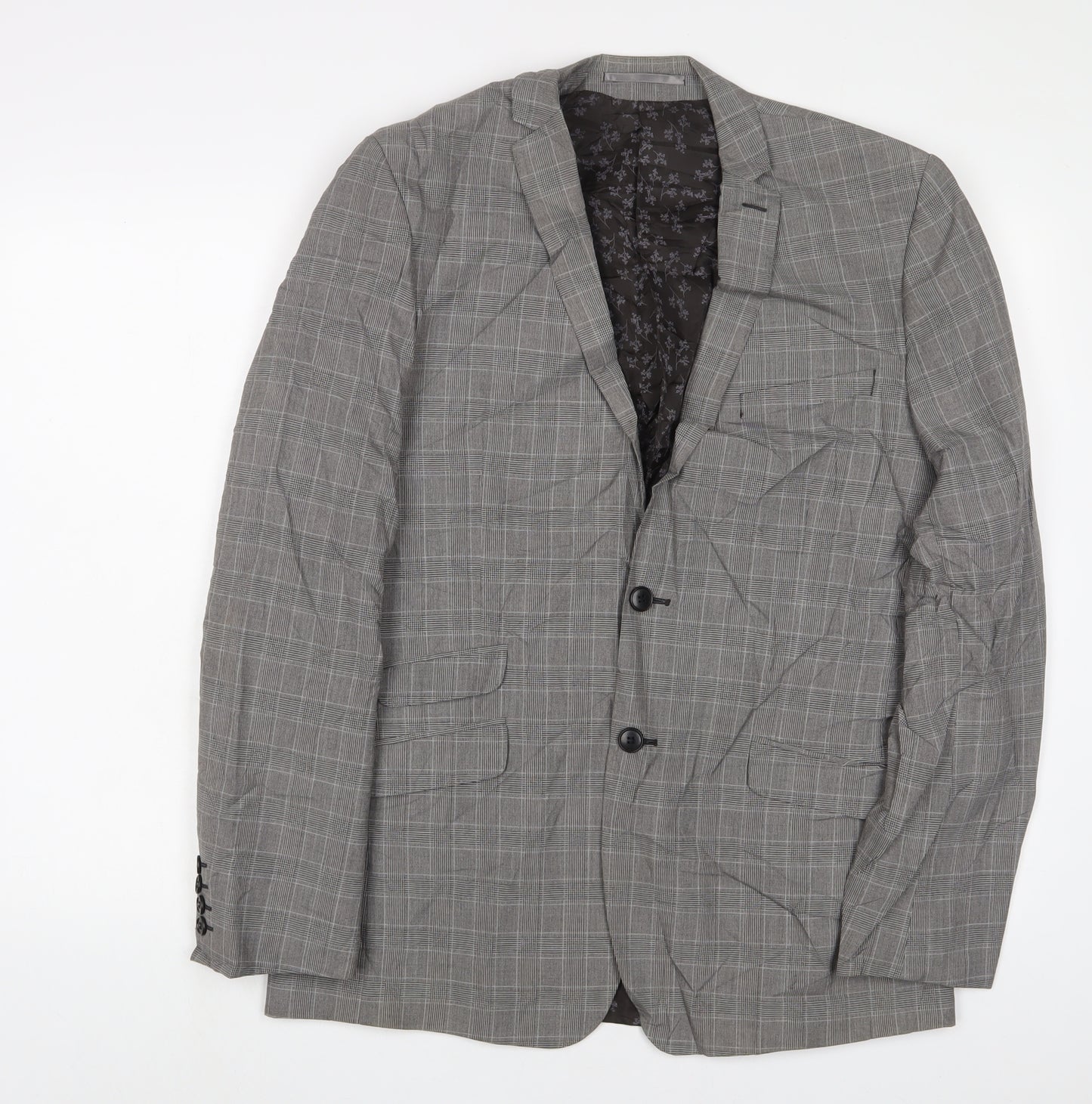 Limehaus Mens Grey Plaid Polyester Jacket Suit Jacket Size 40 Regular