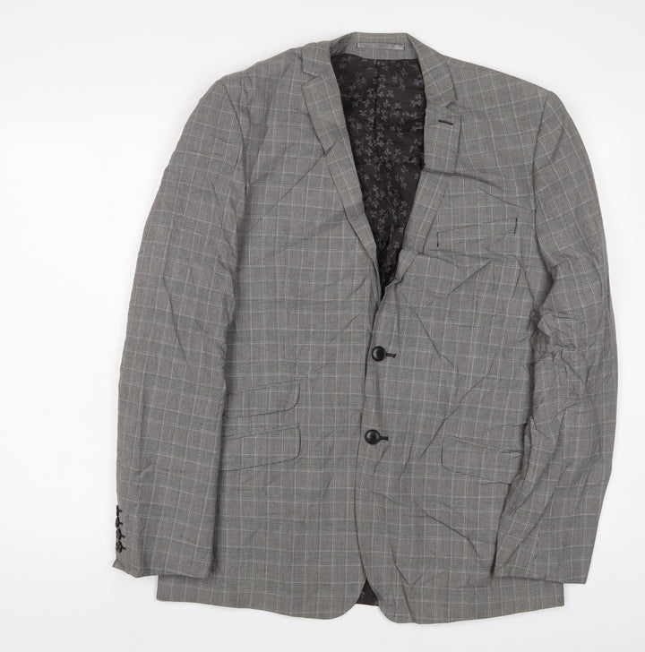 Limehaus Mens Grey Plaid Polyester Jacket Suit Jacket Size 40 Regular