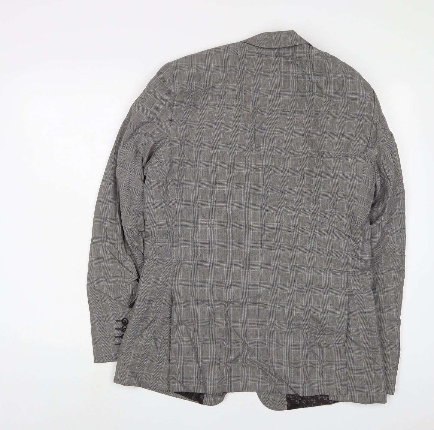 Limehaus Mens Grey Plaid Polyester Jacket Suit Jacket Size 40 Regular