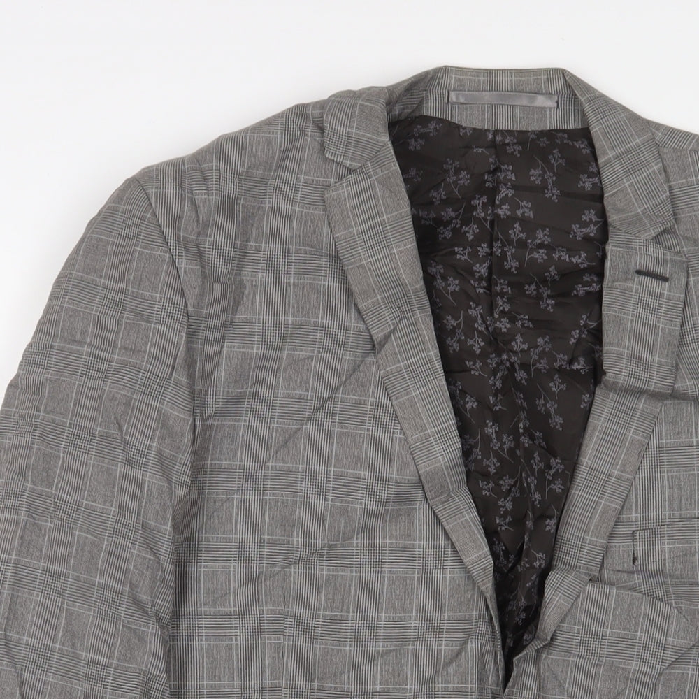 Limehaus Mens Grey Plaid Polyester Jacket Suit Jacket Size 40 Regular
