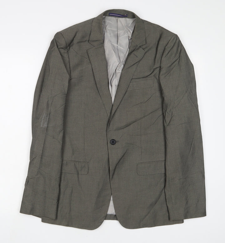 Topman Mens Grey Polyester Jacket Suit Jacket Size 38 Regular