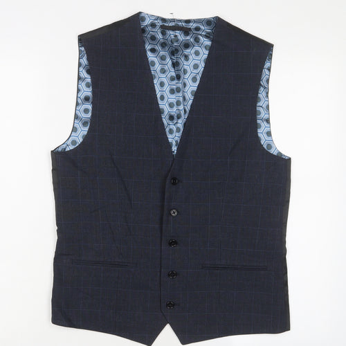 NEXT Mens Blue Plaid Polyester Jacket Suit Waistcoat Size 38 Regular