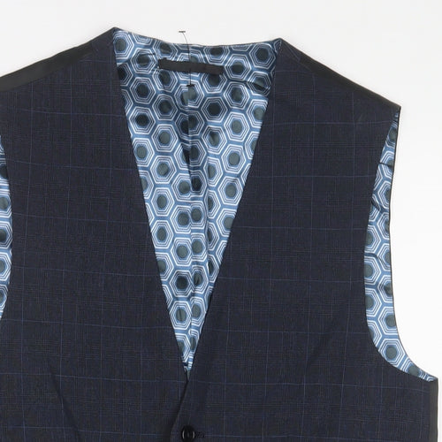 NEXT Mens Blue Plaid Polyester Jacket Suit Waistcoat Size 38 Regular