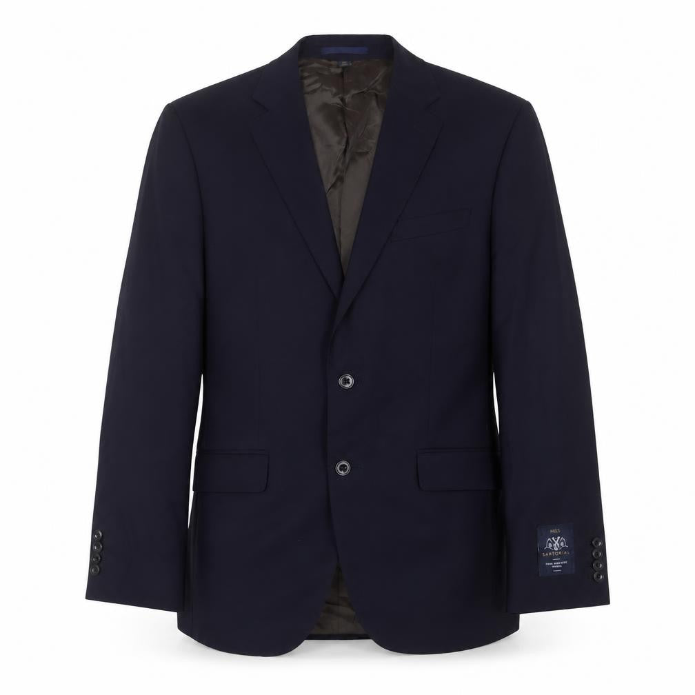 Front view of Marks & Spencer men’s blue wool jacket suit jacket, size 40, regular