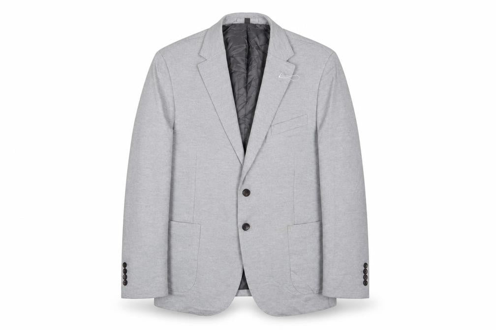 Front view of Marks & Spencer men’s grey polyamide jacket suit jacket, size 44, regular