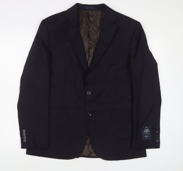 Marks and Spencer Mens Blue Wool Jacket Suit Jacket Size 42 Regular