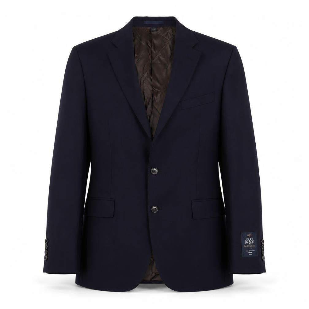 Front view of Marks & Spencer men’s blue wool jacket suit jacket, size 42, regular