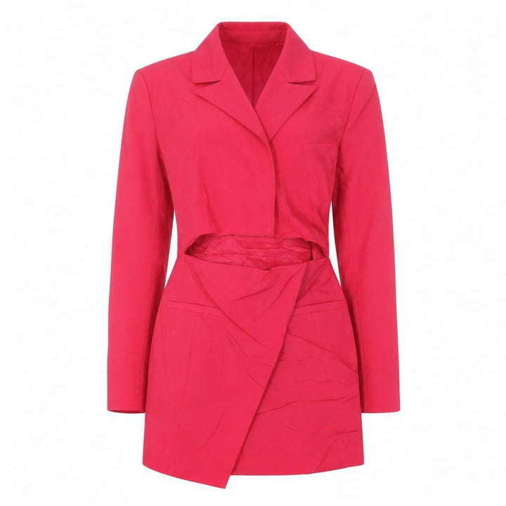 Front view of Zara women’s pink polyester jacket dress, size S, v-neck zip