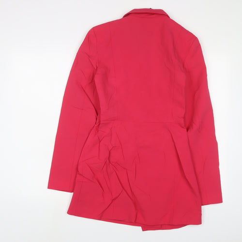 Zara Womens Pink Polyester Jacket Dress Size S V-Neck Zip