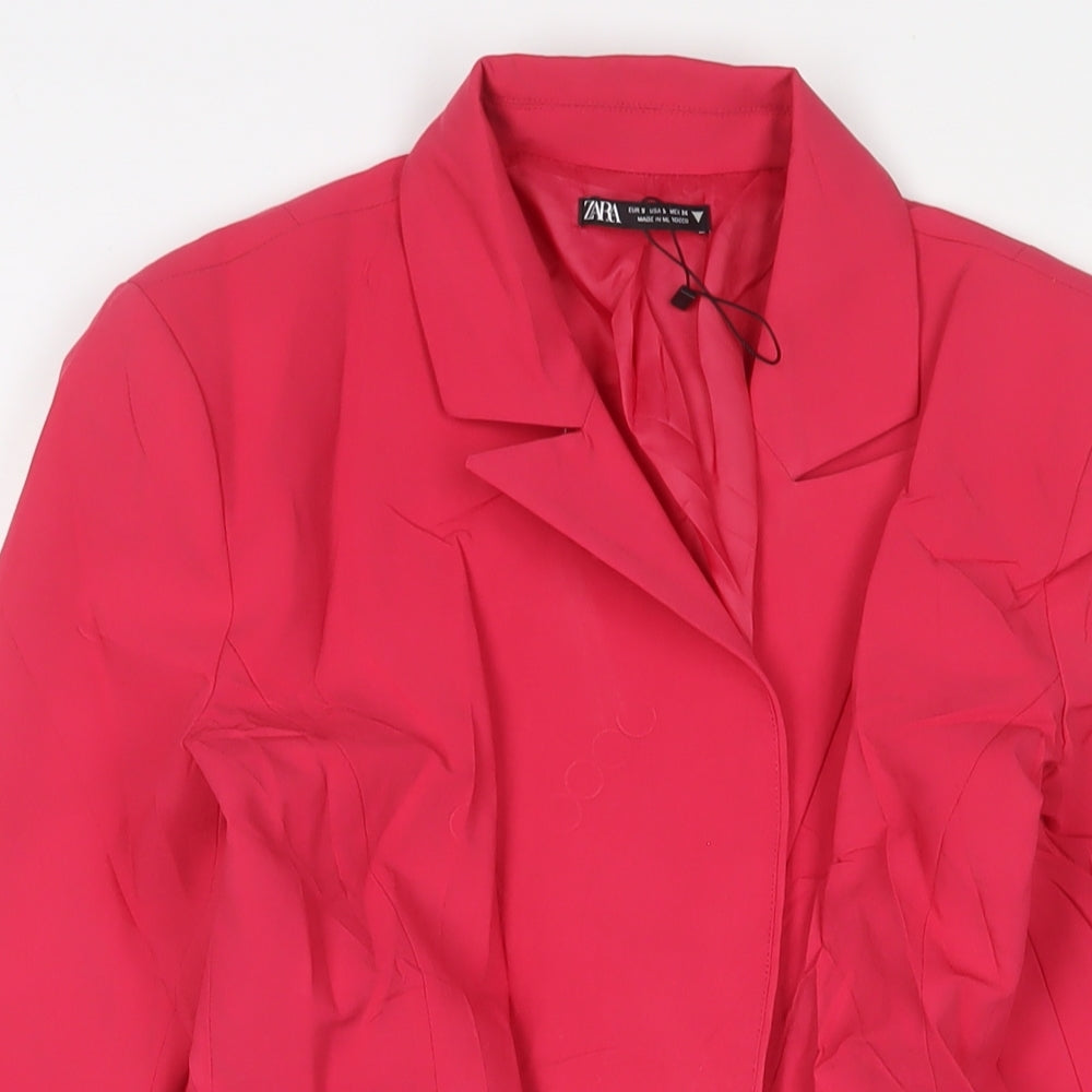 Zara Womens Pink Polyester Jacket Dress Size S V-Neck Zip