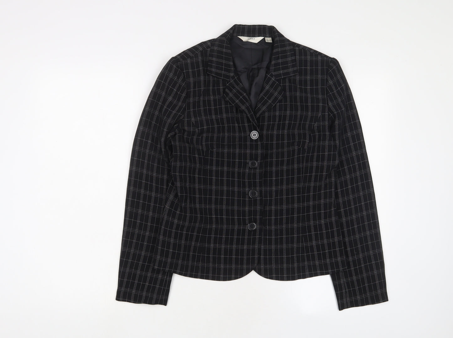 NEXT Womens Black Plaid Jacket Blazer Size 8 Button