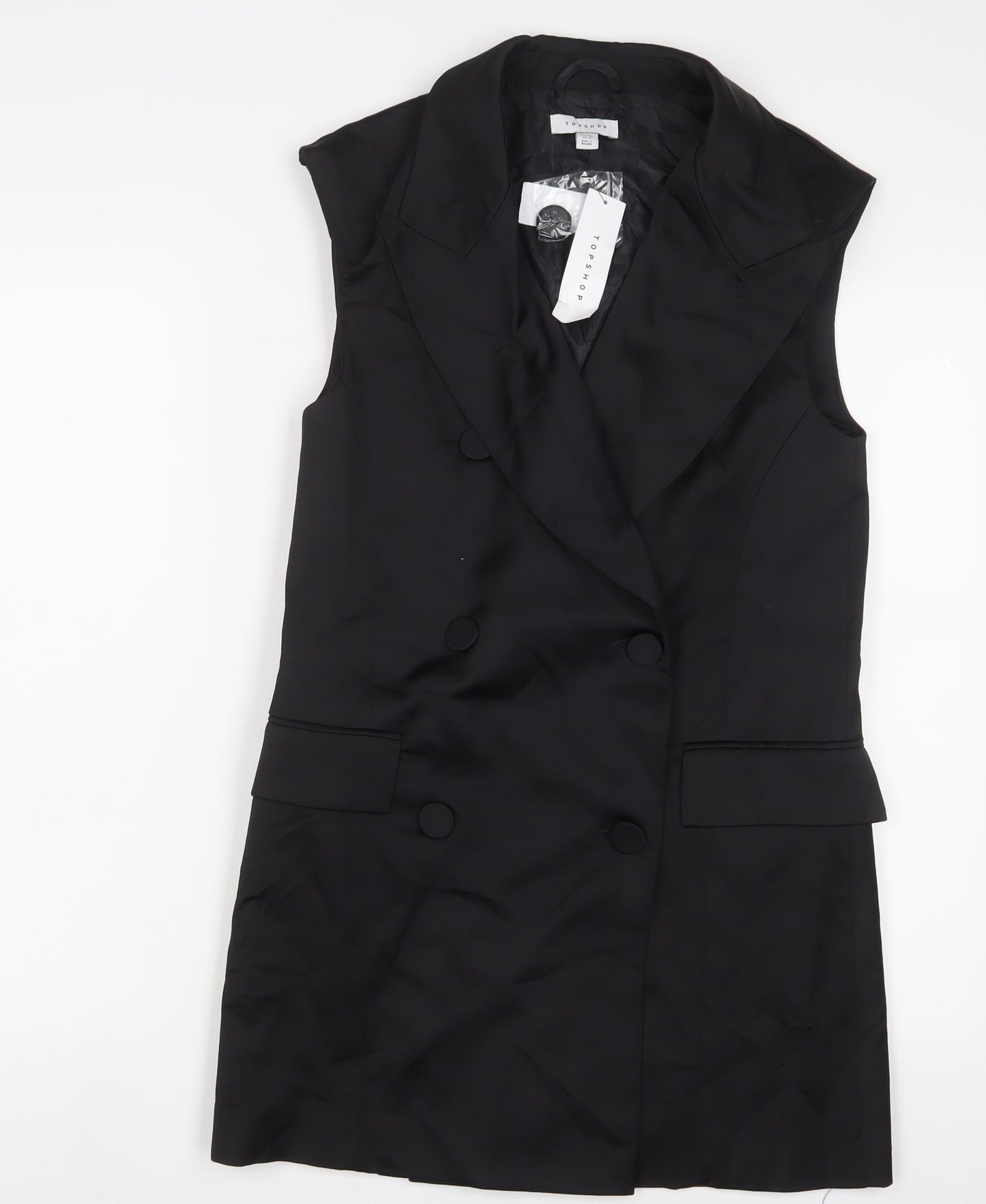 Topshop Womens Black Gilet Blazer Size 8 Button