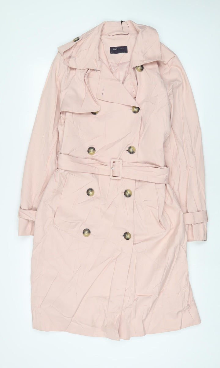Marks and Spencer Womens Pink Overcoat Coat Size 12 Button - Belted