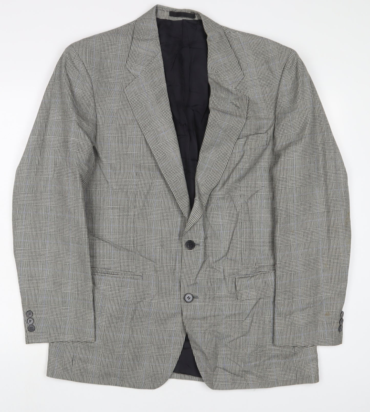 St Michael Mens Grey Plaid Wool Jacket Suit Jacket Size 40 Regular