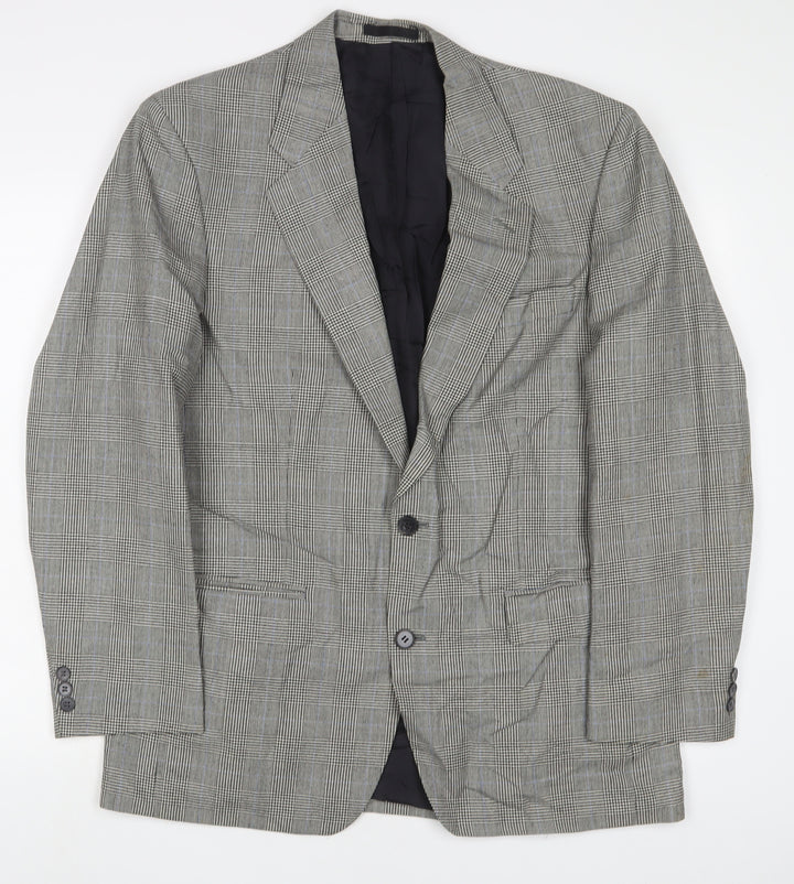 St Michael Mens Grey Plaid Wool Jacket Suit Jacket Size 40 Regular