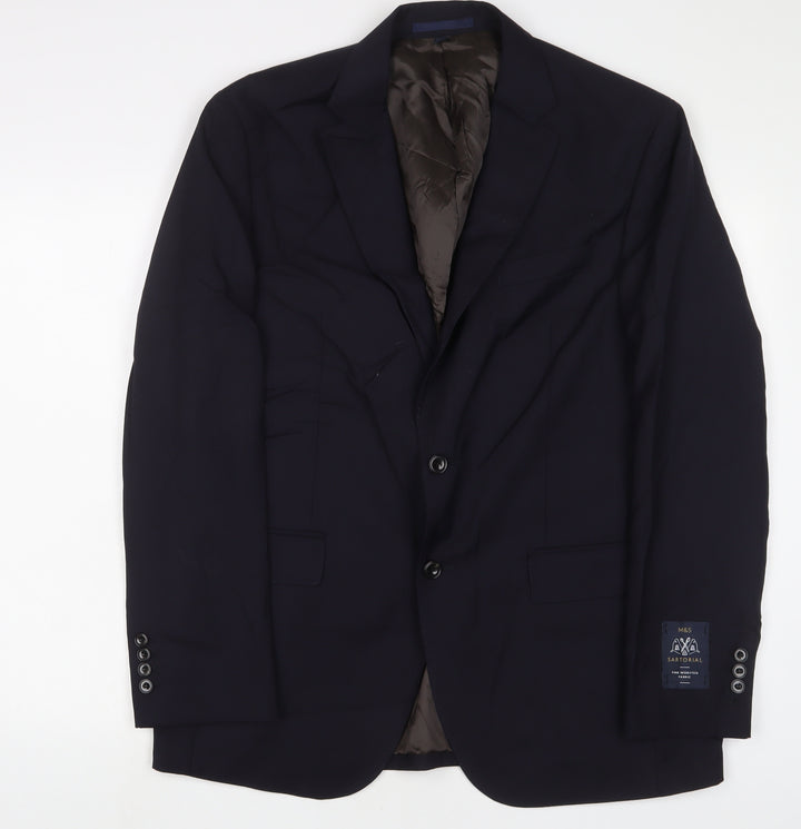 Marks and Spencer Mens Blue Wool Jacket Suit Jacket Size 42 Regular