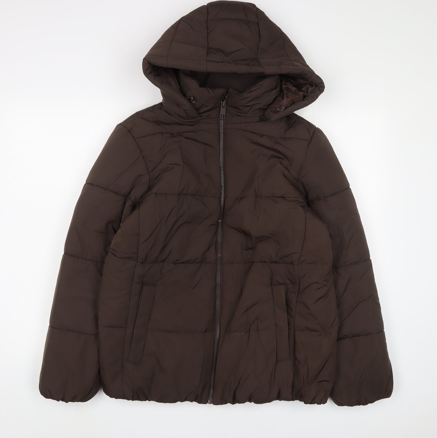Marks and Spencer Womens Brown Quilted Coat Size 14 Zip