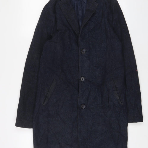 Topman Mens Blue Overcoat Coat Size S Button