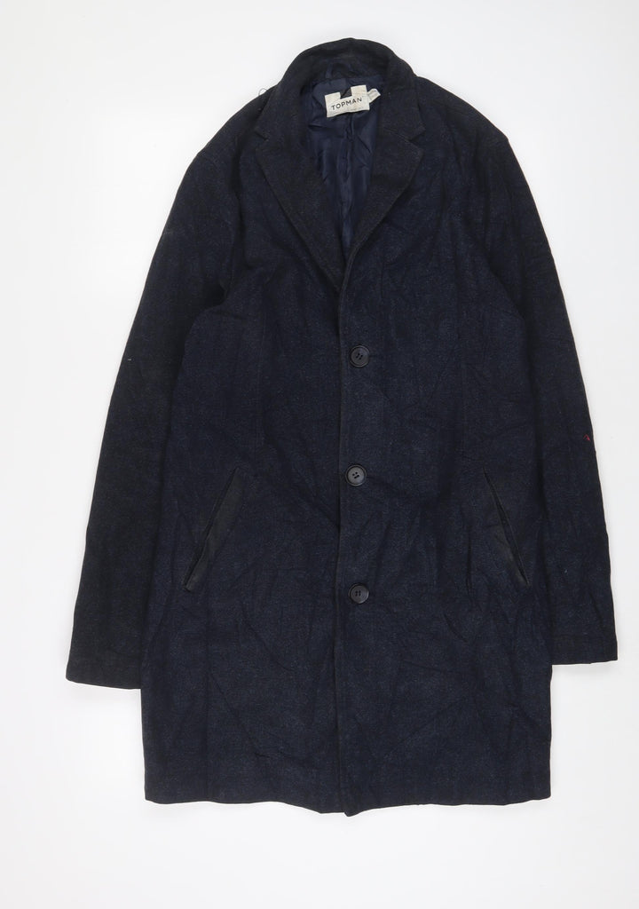 Topman Mens Blue Overcoat Coat Size S Button