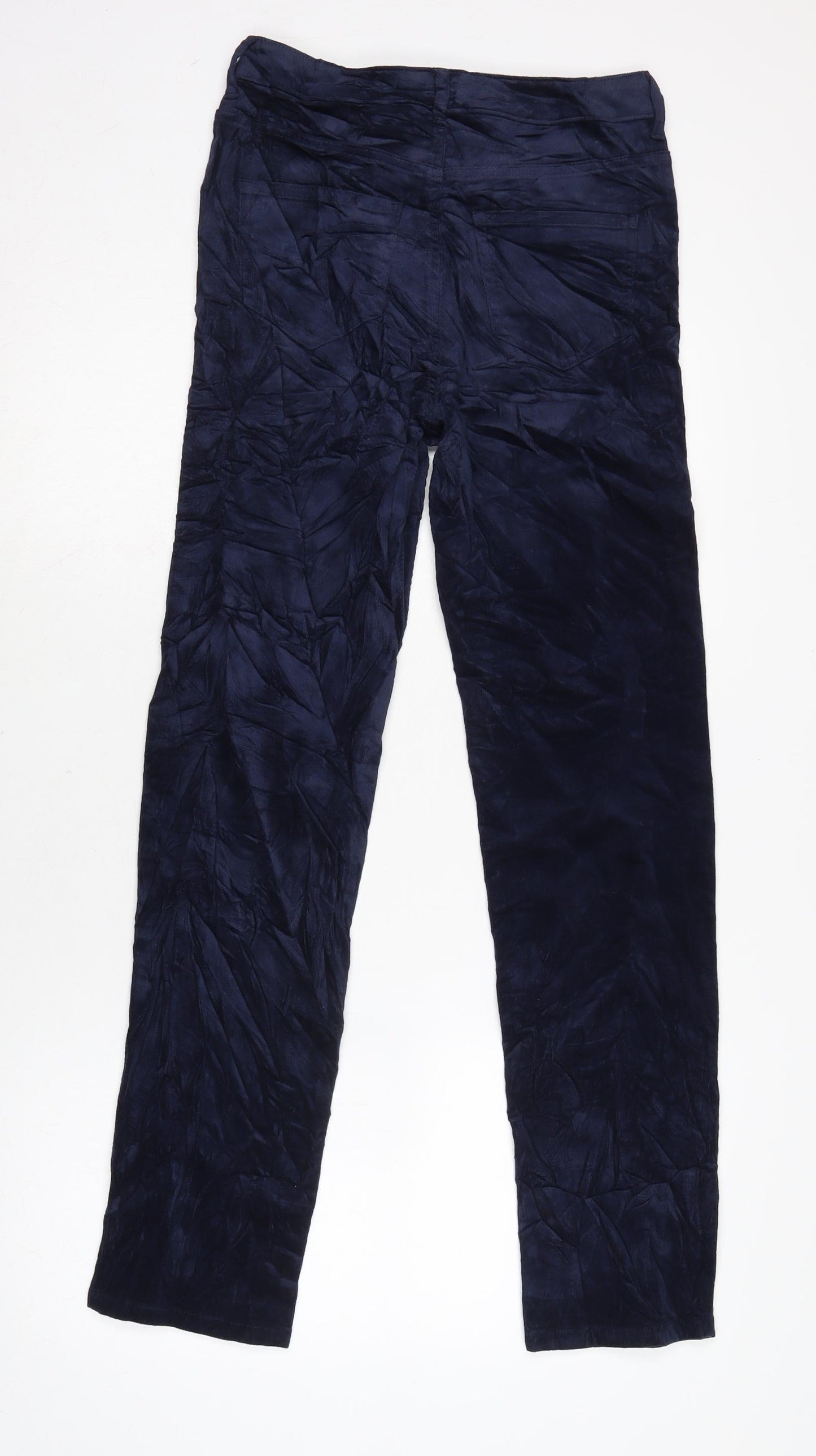 Marks and Spencer Womens Blue Cotton Trousers Size 8 L30 in Regular Zip