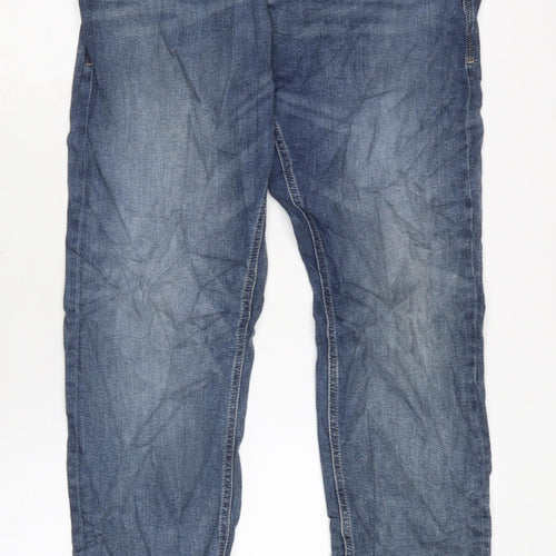 Marks and Spencer Mens Blue Cotton Blend Straight Jeans Size 36 in L32 in Regular Zip
