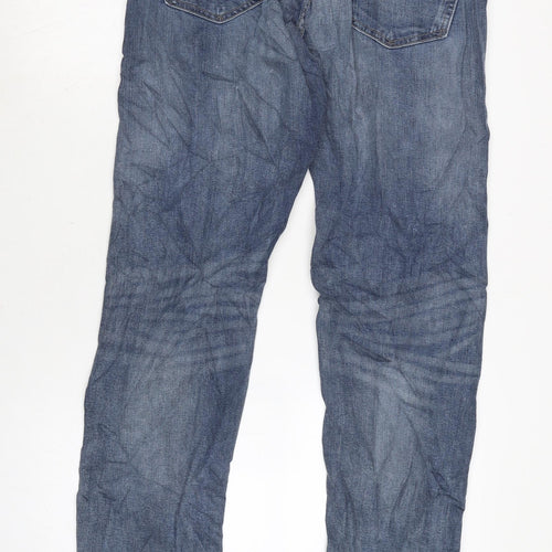 Marks and Spencer Mens Blue Cotton Blend Straight Jeans Size 36 in L32 in Regular Zip