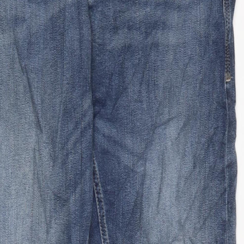 Marks and Spencer Mens Blue Cotton Blend Straight Jeans Size 36 in L32 in Regular Zip