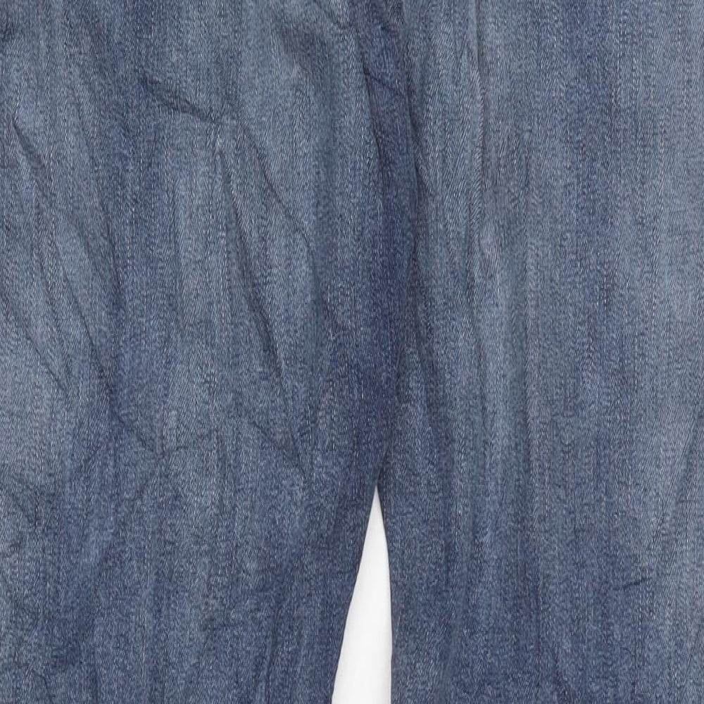 Marks and Spencer Mens Blue Cotton Blend Straight Jeans Size 36 in L32 in Regular Zip