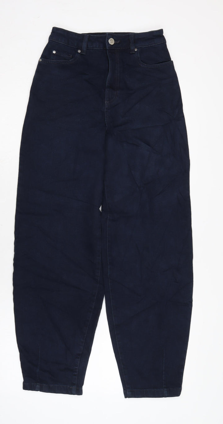 Marks and Spencer Womens Blue Cotton Blend Straight Jeans Size 6 L28.5 in Regular Zip