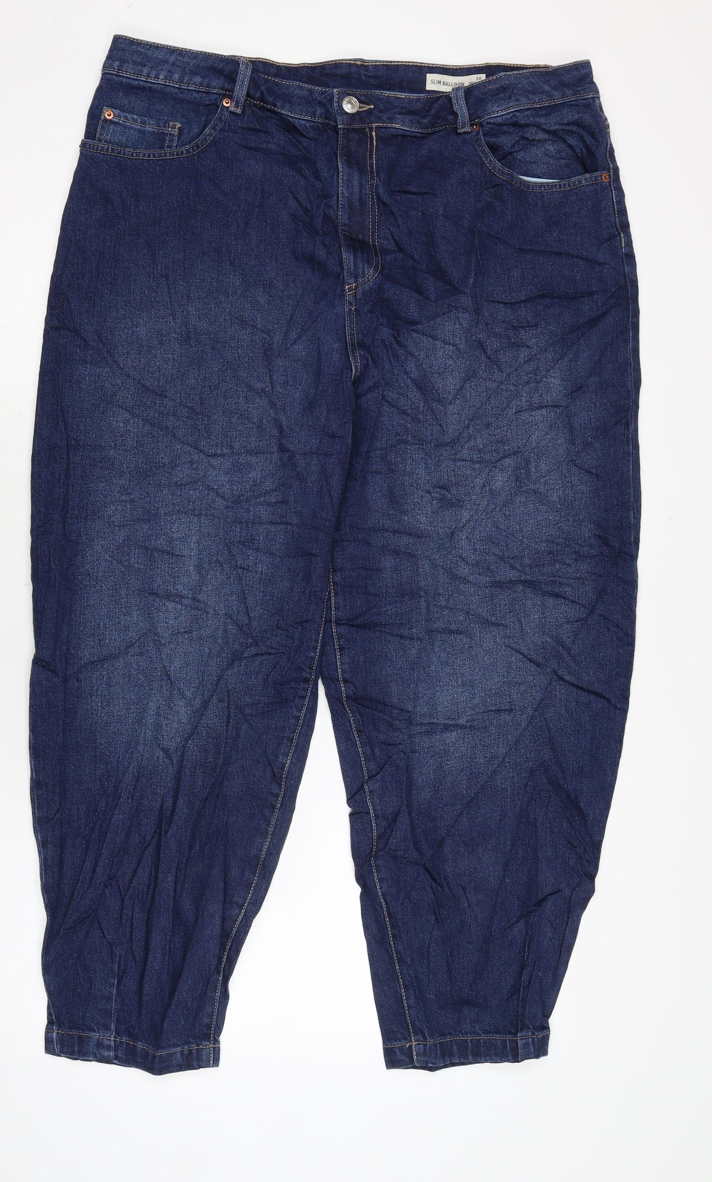 Marks and Spencer Womens Blue Cotton Blend Straight Jeans Size 20 L26 in Regular Zip