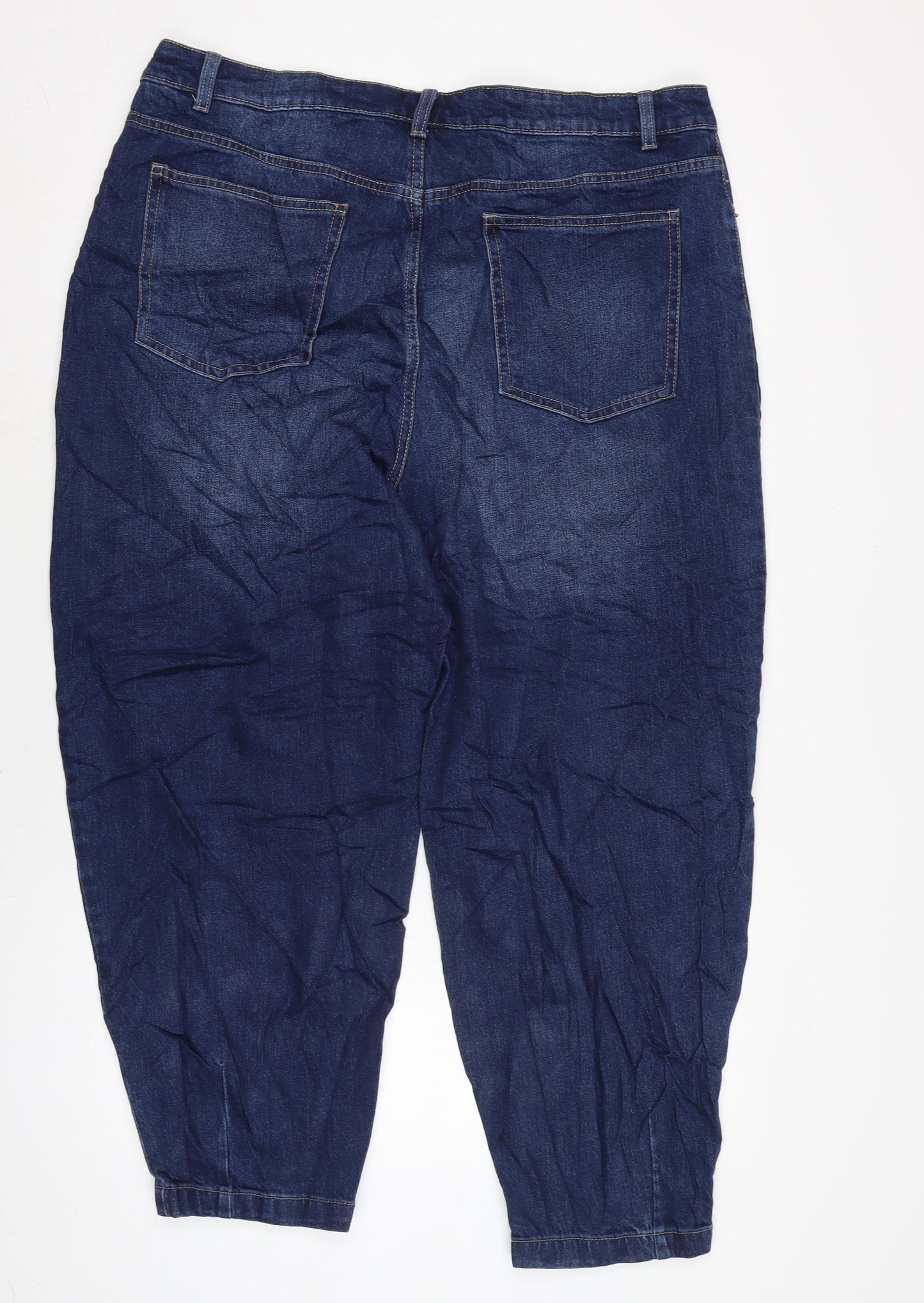 Marks and Spencer Womens Blue Cotton Blend Straight Jeans Size 20 L26 in Regular Zip